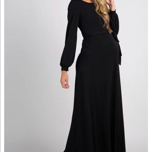 Black Long Sleeve Tie Front Maternity Maxi Dress